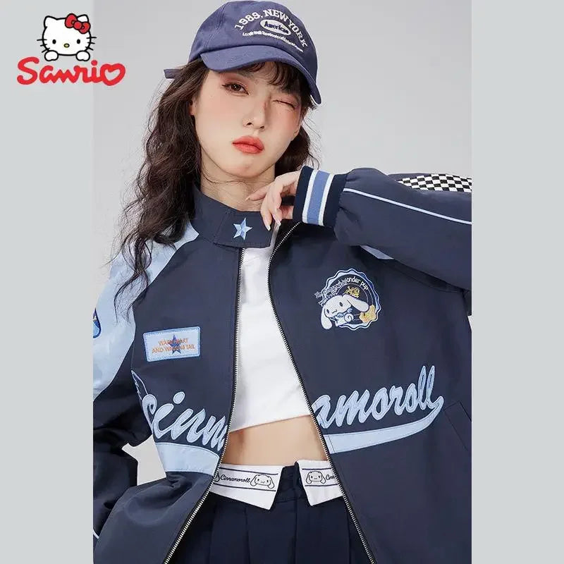 Sanrio Kawaii Cinnamoroll Biker Punching Cartoon Female Winter Loose Jacket Pants Warm Windproof Jacket Couple Clothes Gift