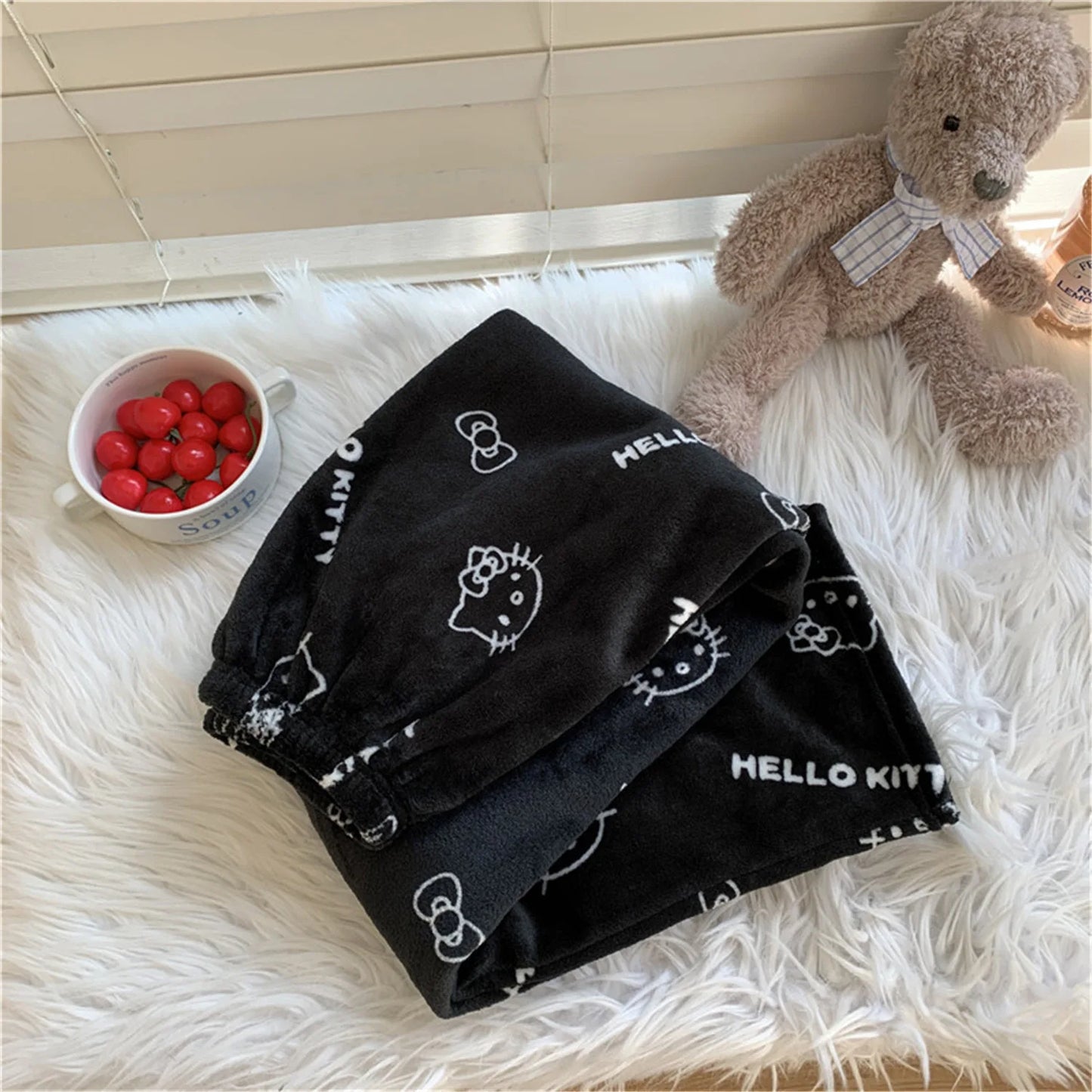 Sanrio Hello Kitty polyester fiber sleepwear Halloween women warm cartoon casual home pants autumn and winter fashionable pants