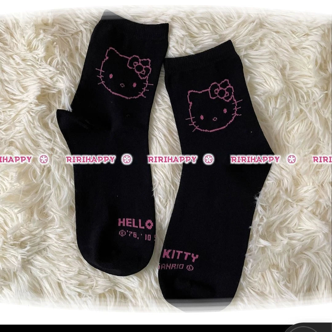 Kawaii Sanrios HelloKittys Cute Cartoon Medium Tube Socks Antibacterial Sweat Absorption Deodorant Couples Stockings Home Socks