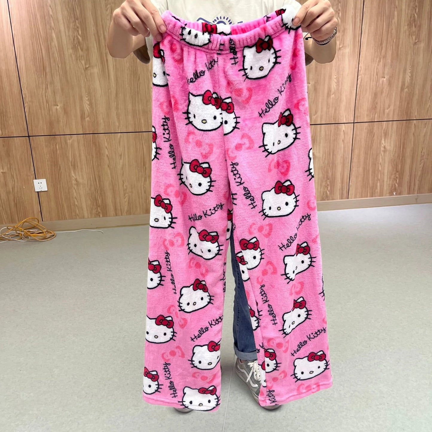 Sanrio Hello Kitty polyester fiber sleepwear Halloween women warm cartoon casual home pants autumn and winter fashionable pants