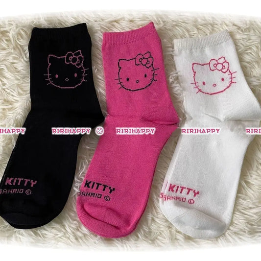 Kawaii Sanrios HelloKittys Cute Cartoon Medium Tube Socks Antibacterial Sweat Absorption Deodorant Couples Stockings Home Socks