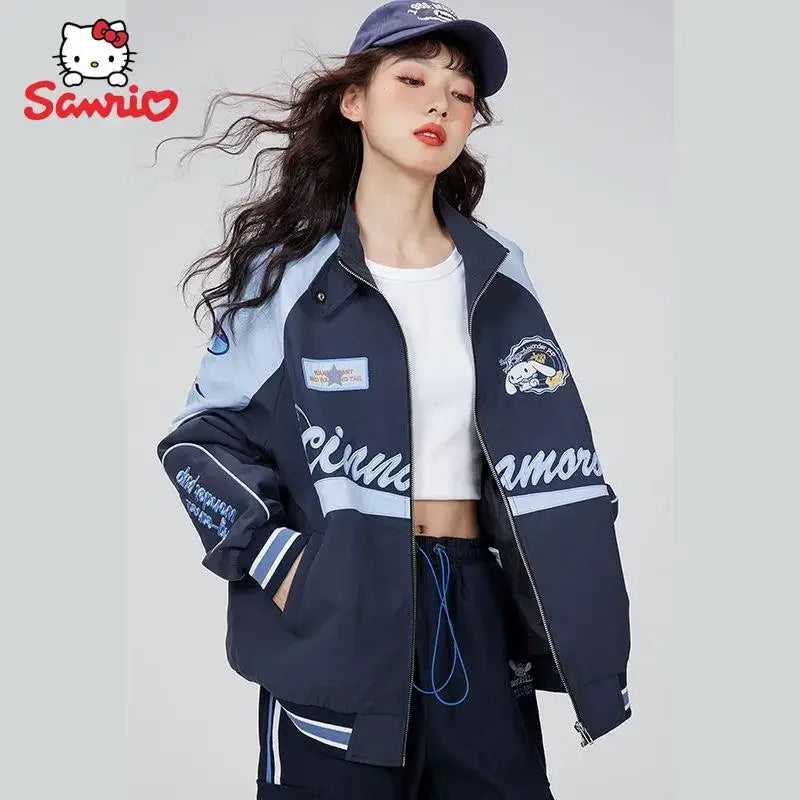 Sanrio Kawaii Cinnamoroll Biker Punching Cartoon Female Winter Loose Jacket Pants Warm Windproof Jacket Couple Clothes Gift