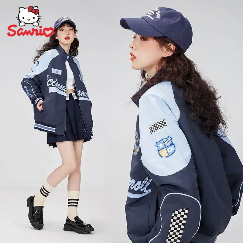 Sanrio Kawaii Cinnamoroll Biker Punching Cartoon Female Winter Loose Jacket Pants Warm Windproof Jacket Couple Clothes Gift